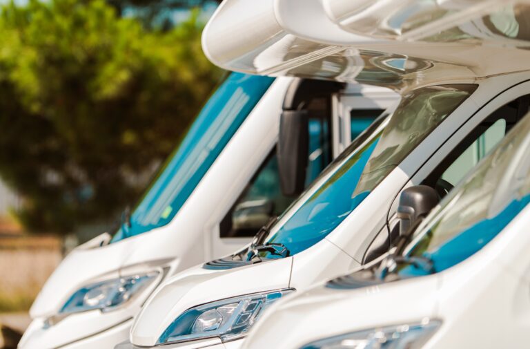 Recreational Vehicles Motorhomes For Sale. Camper Vans Dealer. Travel Industry Concept.